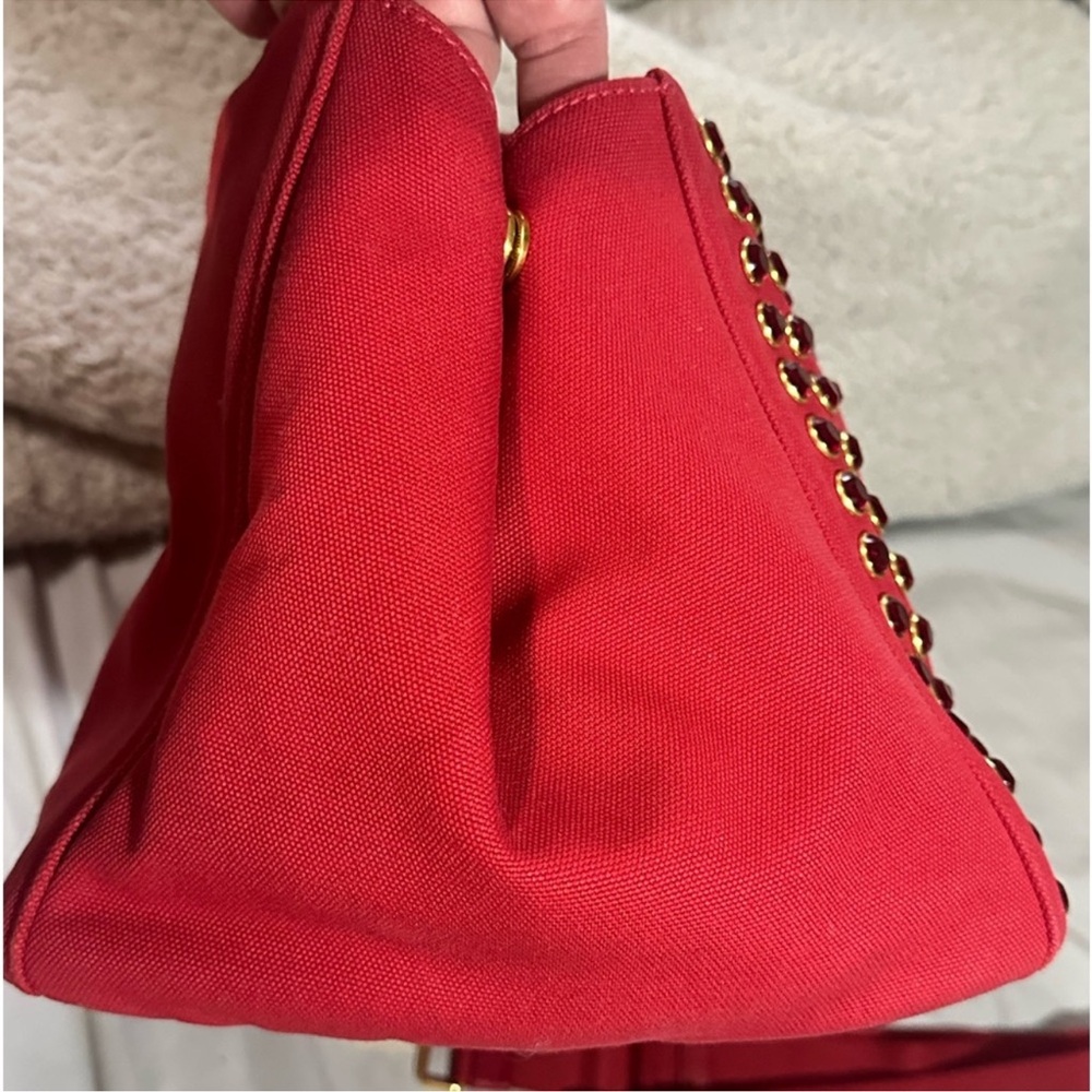 100% Auth. Prada Canapa Red Studded Bijoux Bag - Picture 6 of 14